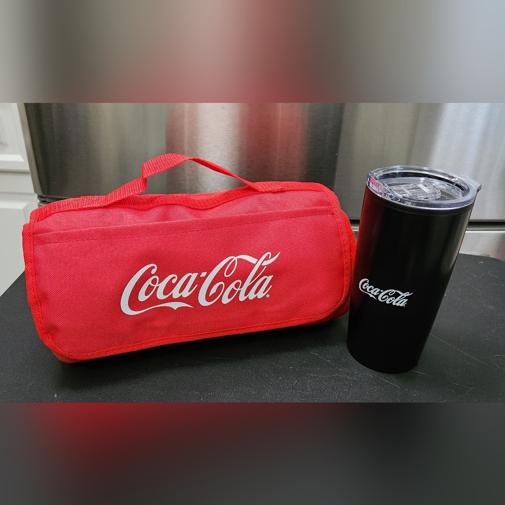 BRAND NEW/ Coca-Cola Roll Up Blanket & Tumbler.